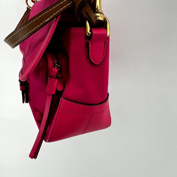 Tory Burch Perry Nylon Crossbody Bag Logo Charm Strap Leather Trim Pink One Size - Picture 5 of 10